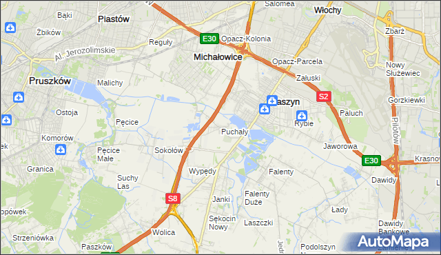 mapa Puchały gmina Raszyn, Puchały gmina Raszyn na mapie Targeo