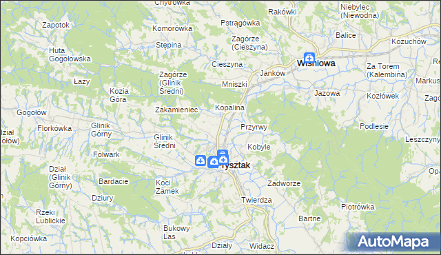 mapa Pułanki gmina Frysztak, Pułanki gmina Frysztak na mapie Targeo