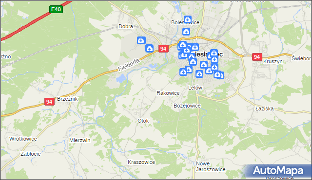mapa Rakowice gmina Bolesławiec, Rakowice gmina Bolesławiec na mapie Targeo