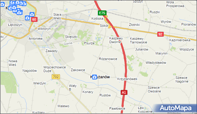 mapa Różanowice, Różanowice na mapie Targeo