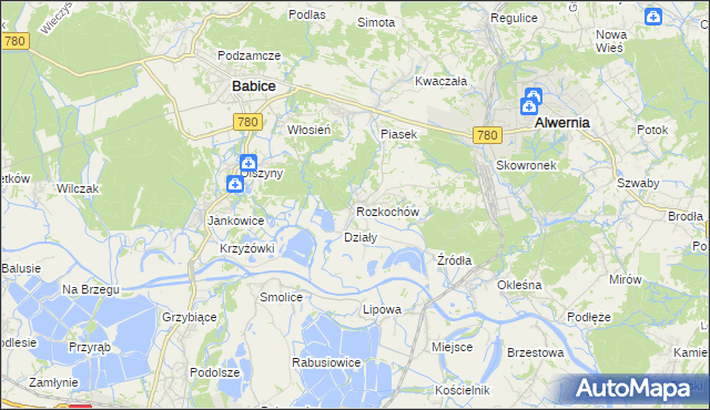 mapa Rozkochów gmina Babice, Rozkochów gmina Babice na mapie Targeo