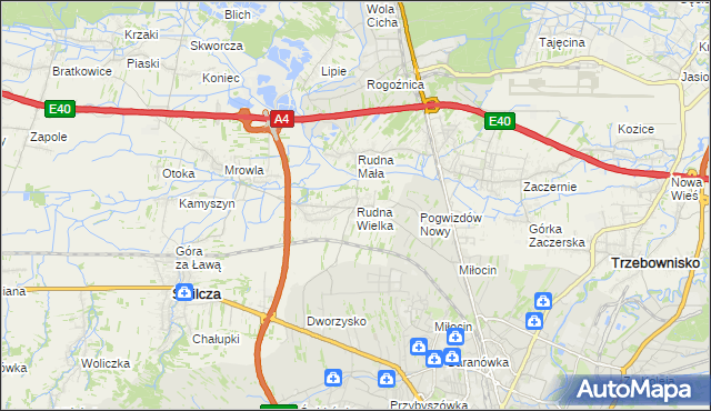 mapa Rudna Wielka gmina Świlcza, Rudna Wielka gmina Świlcza na mapie Targeo