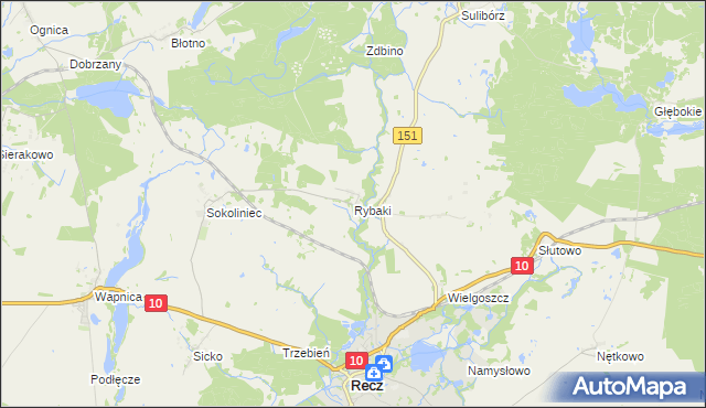 mapa Rybaki gmina Recz, Rybaki gmina Recz na mapie Targeo