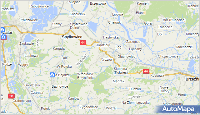 mapa Ryczów gmina Spytkowice, Ryczów gmina Spytkowice na mapie Targeo