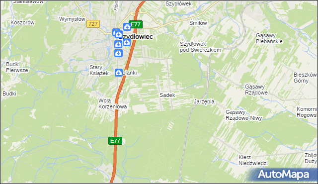 mapa Sadek gmina Szydłowiec, Sadek gmina Szydłowiec na mapie Targeo