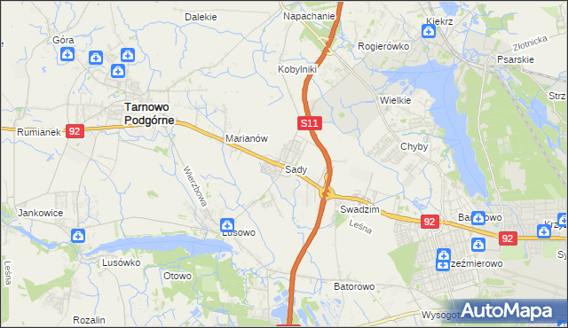 mapa Sady gmina Tarnowo Podgórne, Sady gmina Tarnowo Podgórne na mapie Targeo