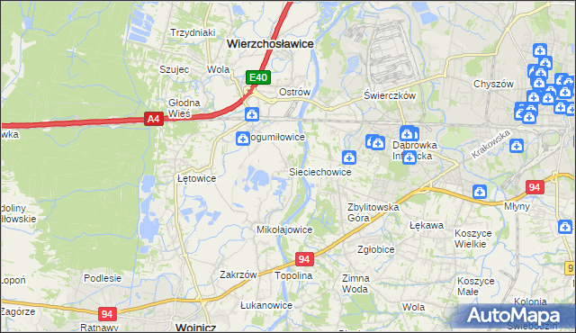 mapa Sieciechowice gmina Wierzchosławice, Sieciechowice gmina Wierzchosławice na mapie Targeo