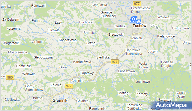 mapa Siedliska gmina Tuchów, Siedliska gmina Tuchów na mapie Targeo