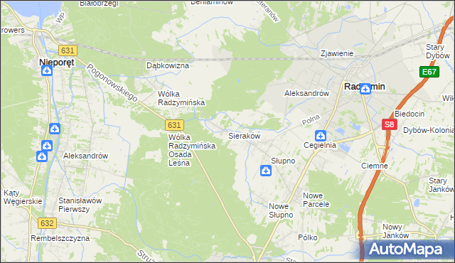 mapa Sieraków gmina Radzymin, Sieraków gmina Radzymin na mapie Targeo