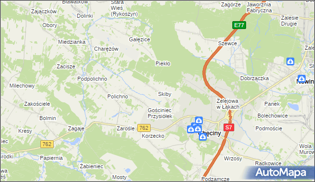 mapa Skiby gmina Chęciny, Skiby gmina Chęciny na mapie Targeo