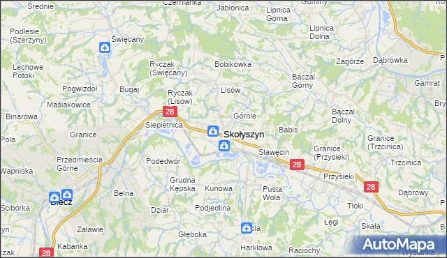 mapa Skołyszyn, Skołyszyn na mapie Targeo