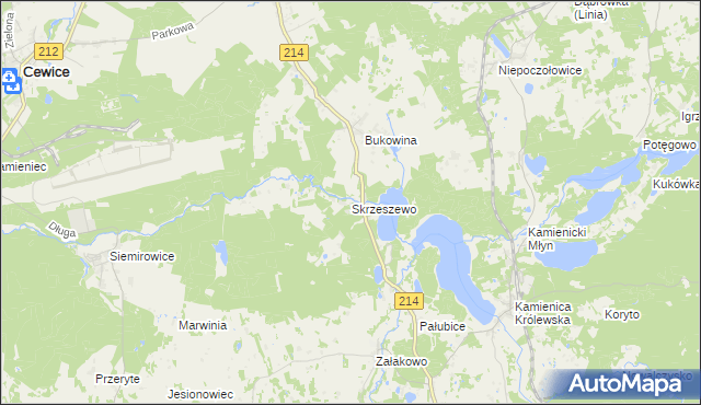 mapa Skrzeszewo gmina Sierakowice, Skrzeszewo gmina Sierakowice na mapie Targeo