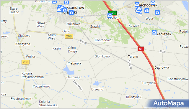 mapa Słomkowo gmina Aleksandrów Kujawski, Słomkowo gmina Aleksandrów Kujawski na mapie Targeo
