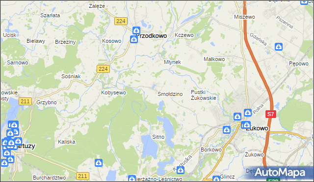 mapa Smołdzino gmina Przodkowo, Smołdzino gmina Przodkowo na mapie Targeo