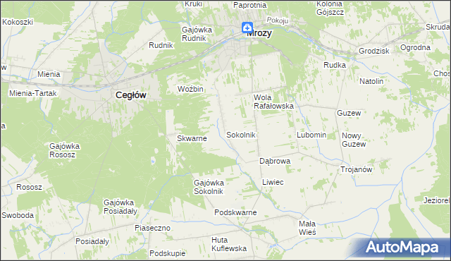 mapa Sokolnik gmina Mrozy, Sokolnik gmina Mrozy na mapie Targeo