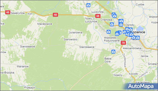 mapa Stanisławice gmina Kozienice, Stanisławice gmina Kozienice na mapie Targeo