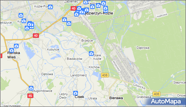 mapa Stare Koźle, Stare Koźle na mapie Targeo