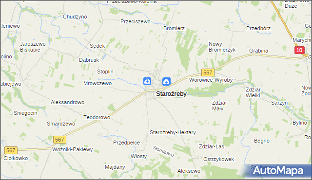 mapa Staroźreby, Staroźreby na mapie Targeo