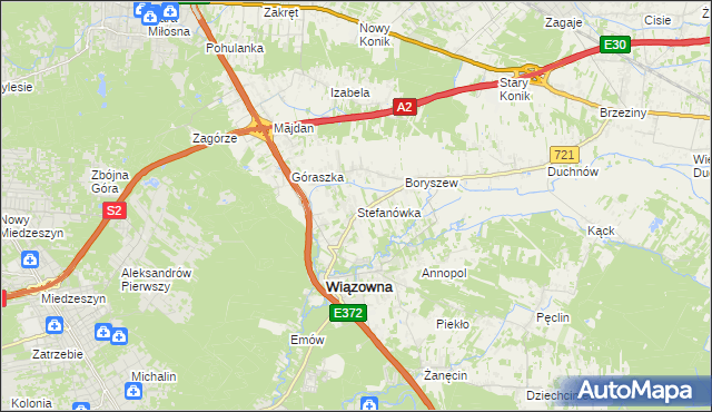 mapa Stefanówka gmina Wiązowna, Stefanówka gmina Wiązowna na mapie Targeo