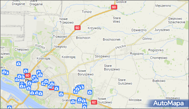 mapa Stróżewko gmina Radzanowo, Stróżewko gmina Radzanowo na mapie Targeo