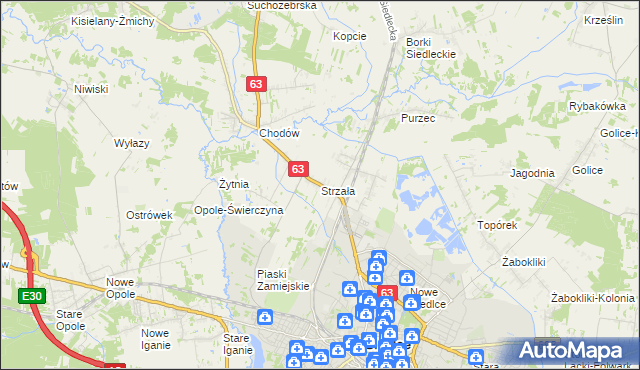 mapa Strzała gmina Siedlce, Strzała gmina Siedlce na mapie Targeo