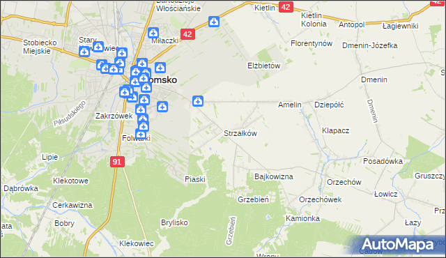 mapa Strzałków gmina Radomsko, Strzałków gmina Radomsko na mapie Targeo