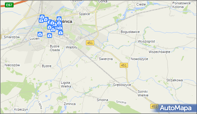 mapa Świerzna, Świerzna na mapie Targeo