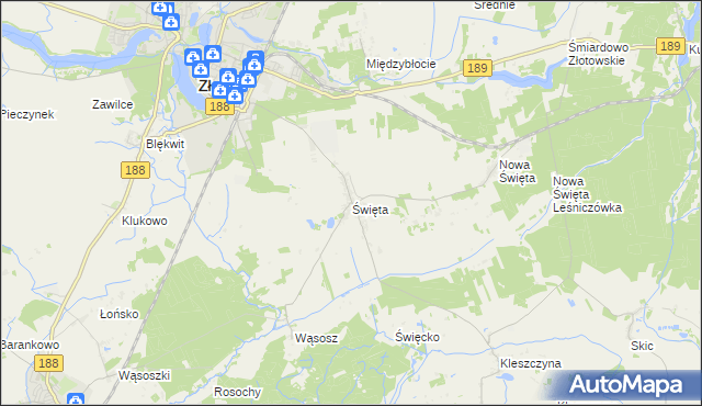 mapa Święta gmina Złotów, Święta gmina Złotów na mapie Targeo