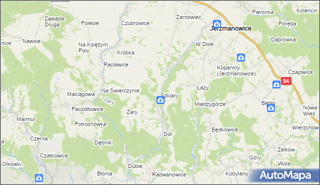 mapa Szklary gmina Jerzmanowice-Przeginia, Szklary gmina Jerzmanowice-Przeginia na mapie Targeo