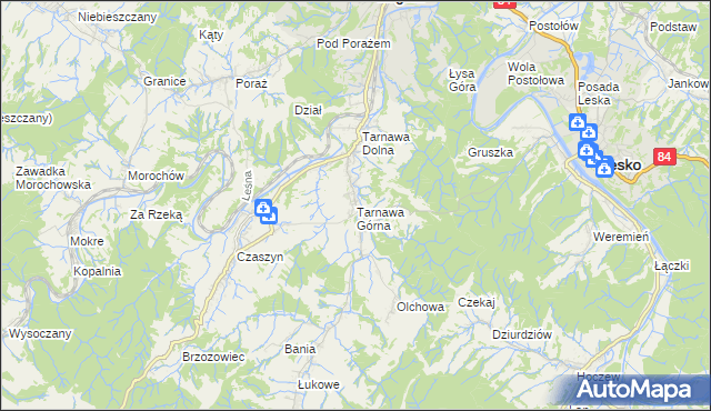 mapa Tarnawa Górna gmina Zagórz, Tarnawa Górna gmina Zagórz na mapie Targeo