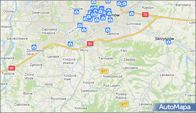 mapa Tarnowiec gmina Tarnów, Tarnowiec gmina Tarnów na mapie Targeo