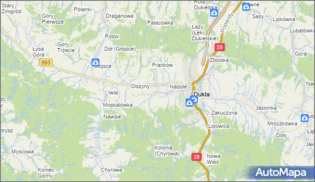 mapa Teodorówka gmina Dukla, Teodorówka gmina Dukla na mapie Targeo