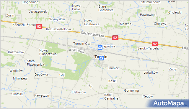 mapa Teresin powiat sochaczewski, Teresin powiat sochaczewski na mapie Targeo