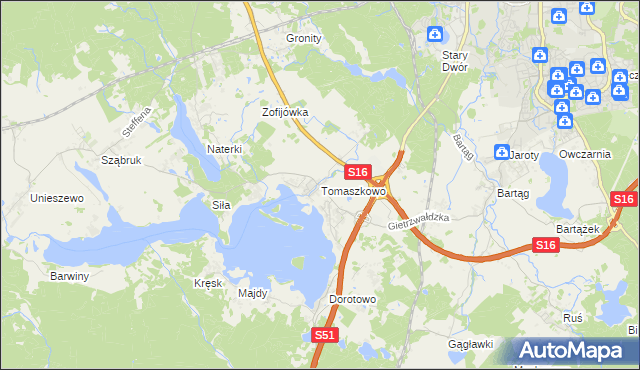 mapa Tomaszkowo, Tomaszkowo na mapie Targeo