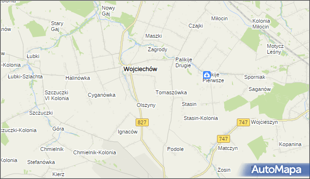 mapa Tomaszówka gmina Wojciechów, Tomaszówka gmina Wojciechów na mapie Targeo