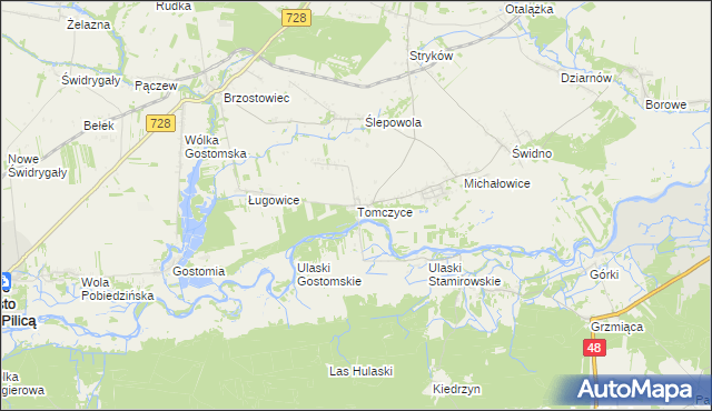 mapa Tomczyce gmina Mogielnica, Tomczyce gmina Mogielnica na mapie Targeo