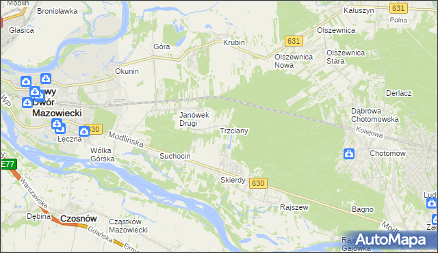 mapa Trzciany gmina Jabłonna, Trzciany gmina Jabłonna na mapie Targeo