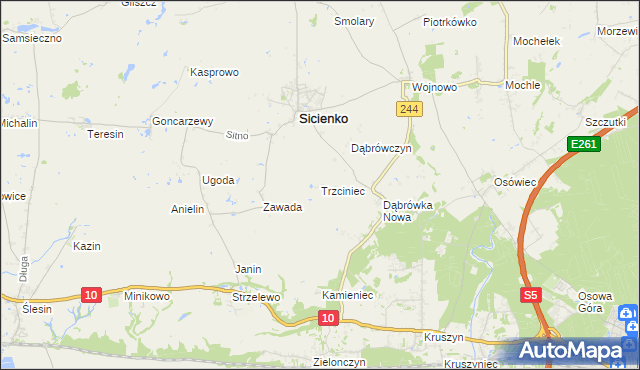 mapa Trzciniec gmina Sicienko, Trzciniec gmina Sicienko na mapie Targeo