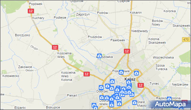 mapa Warszówka gmina Blizanów, Warszówka gmina Blizanów na mapie Targeo