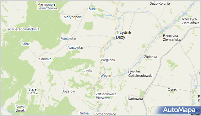 mapa Węglinek gmina Trzydnik Duży, Węglinek gmina Trzydnik Duży na mapie Targeo