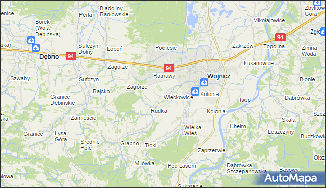 mapa Więckowice gmina Wojnicz, Więckowice gmina Wojnicz na mapie Targeo