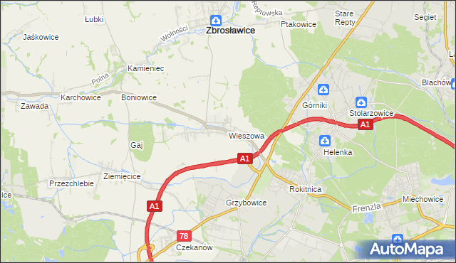 mapa Wieszowa, Wieszowa na mapie Targeo