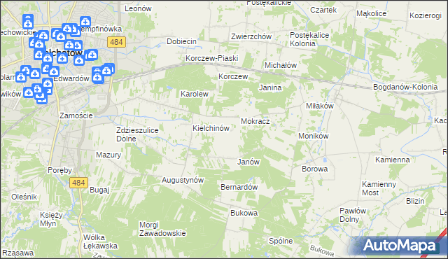 mapa Wiktorów gmina Bełchatów, Wiktorów gmina Bełchatów na mapie Targeo