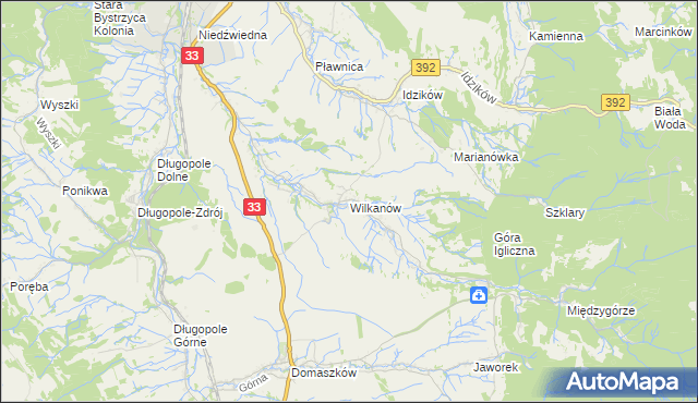 mapa Wilkanów, Wilkanów na mapie Targeo