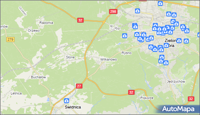 mapa Wilkanowo gmina Świdnica, Wilkanowo gmina Świdnica na mapie Targeo