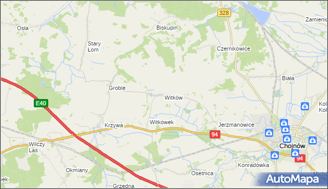 mapa Witków gmina Chojnów, Witków gmina Chojnów na mapie Targeo