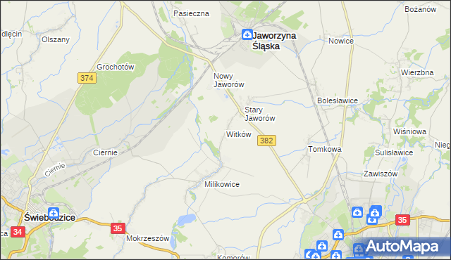 mapa Witków gmina Jaworzyna Śląska, Witków gmina Jaworzyna Śląska na mapie Targeo