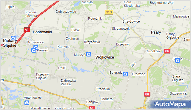 mapa Wojkowice powiat będziński, Wojkowice powiat będziński na mapie Targeo