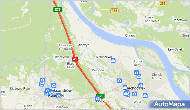 mapa Wołuszewo, Wołuszewo na mapie Targeo