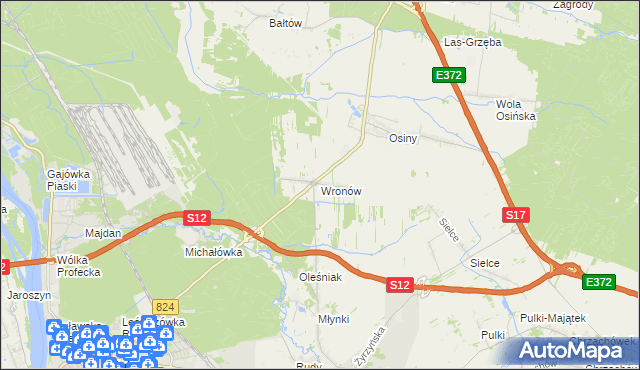 mapa Wronów gmina Końskowola, Wronów gmina Końskowola na mapie Targeo